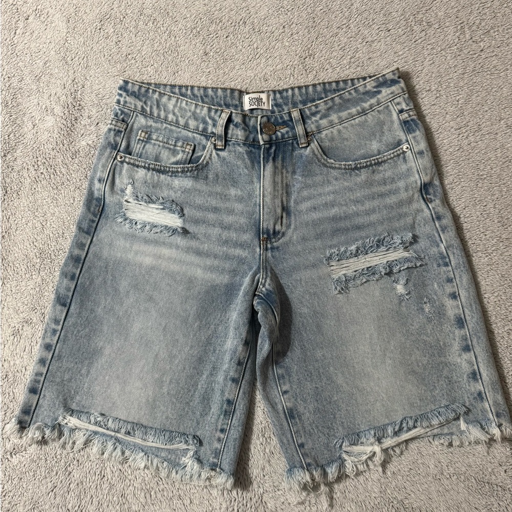 Distressed Denim Bermuda Shorts